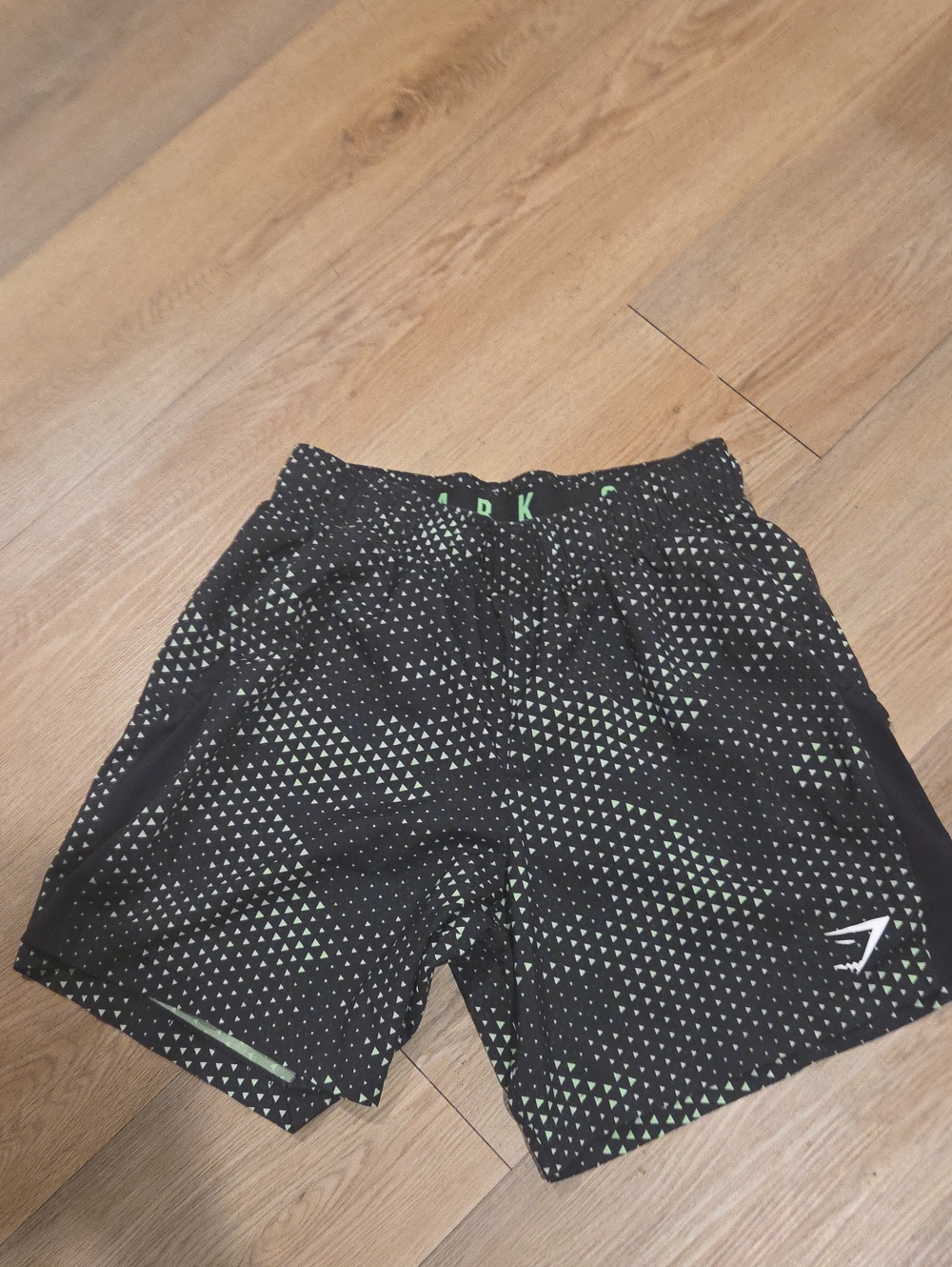 Gymshark Men’s Black Athletic Shorts with Neon Green Pattern